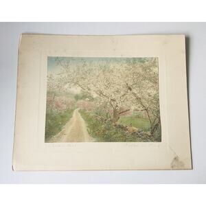 Antique 1923 Wallace Nutting Signed Print A Canopied Road Spring Bloom Landscape